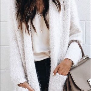 Forever 21 White Shaggy Long sleeve Cardigan